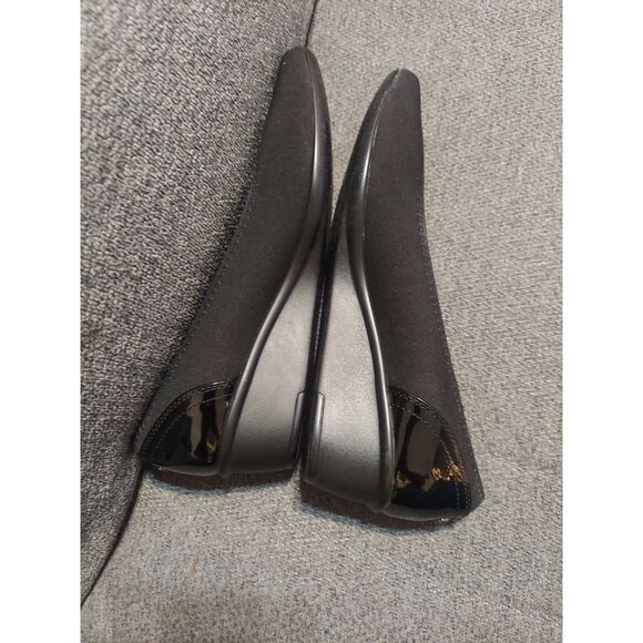 Wisher Black Fabric Anne Klein Leather Wedge Pumps Size 8.5M Dress Shoes Womans - Picture 5 of 8